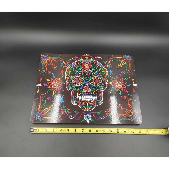 Sugar Skull Day of the Dead Cork Back Placemats Set of 4 Black Festive - Picture 8 of 8